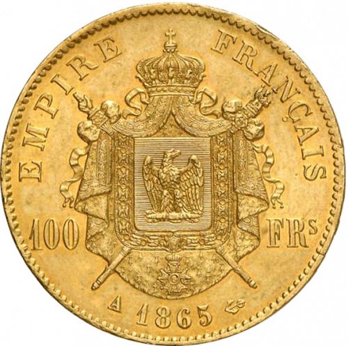 100 Francs Reverse Image minted in FRANCE in 1865A (1852-1870 - Napoléon III)  - The Coin Database