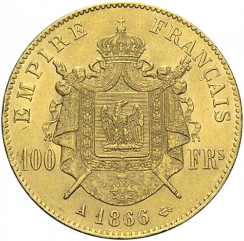100 Francs Reverse Image minted in FRANCE in 1866A (1852-1870 - Napoléon III)  - The Coin Database