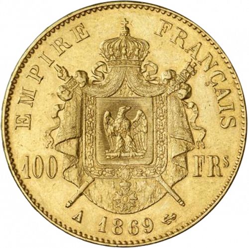 100 Francs Reverse Image minted in FRANCE in 1869A (1852-1870 - Napoléon III)  - The Coin Database