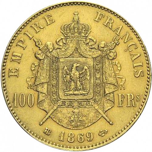 100 Francs Reverse Image minted in FRANCE in 1869BB (1852-1870 - Napoléon III)  - The Coin Database