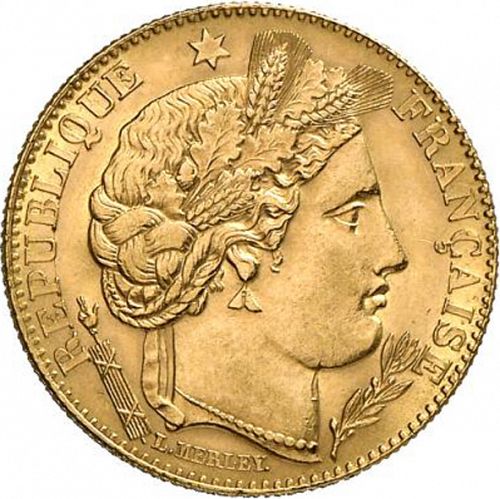 10 Francs Obverse Image minted in FRANCE in 1896A (1871-1940 - Third Republic)  - The Coin Database