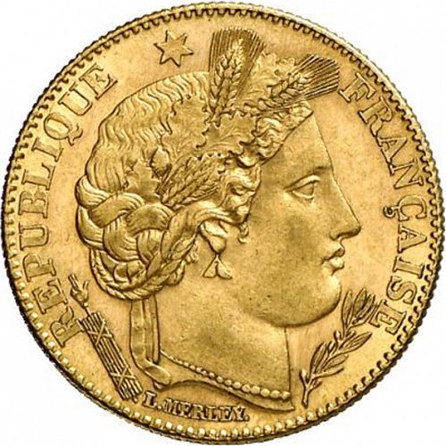 10 Francs Obverse Image minted in FRANCE in 1899A (1871-1940 - Third Republic)  - The Coin Database