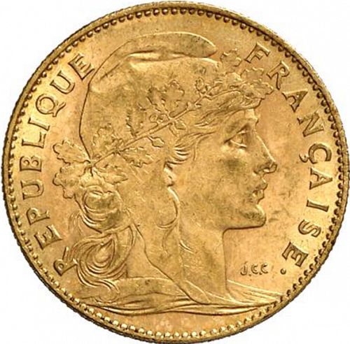 10 Francs Obverse Image minted in FRANCE in 1901 (1871-1940 - Third Republic)  - The Coin Database
