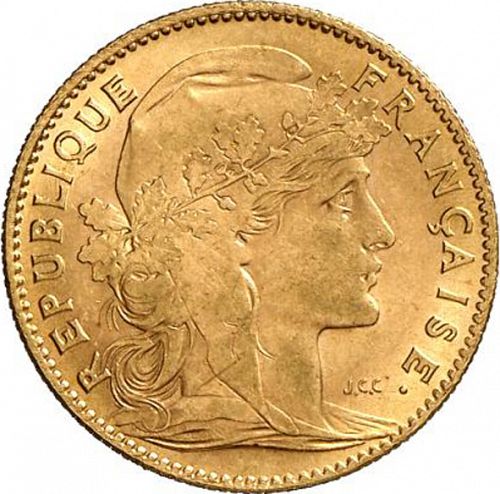10 Francs Obverse Image minted in FRANCE in 1905 (1871-1940 - Third Republic)  - The Coin Database