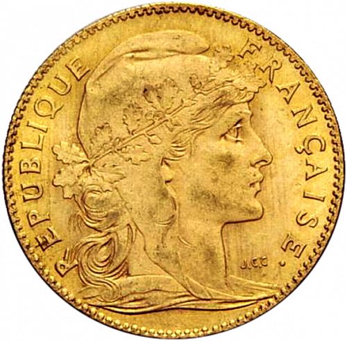 10 Francs Obverse Image minted in FRANCE in 1907 (1871-1940 - Third Republic)  - The Coin Database
