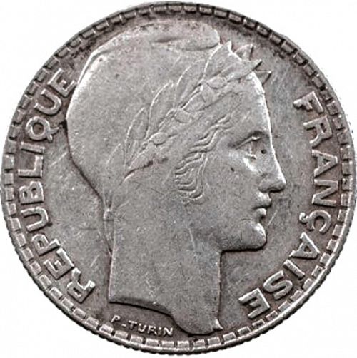 10 Francs Obverse Image minted in FRANCE in 1937 (1871-1940 - Third Republic)  - The Coin Database