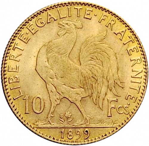 10 Francs Reverse Image minted in FRANCE in 1899 (1871-1940 - Third Republic)  - The Coin Database