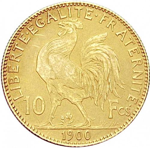 10 Francs Reverse Image minted in FRANCE in 1900 (1871-1940 - Third Republic)  - The Coin Database