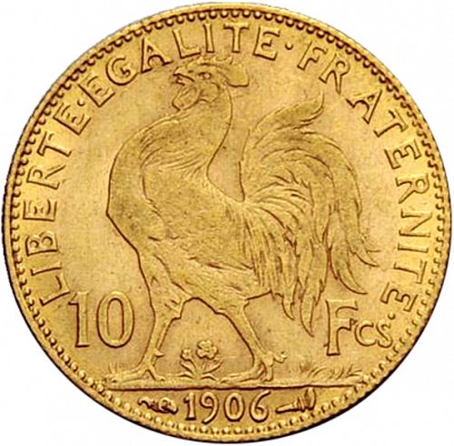 10 Francs Reverse Image minted in FRANCE in 1906 (1871-1940 - Third Republic)  - The Coin Database