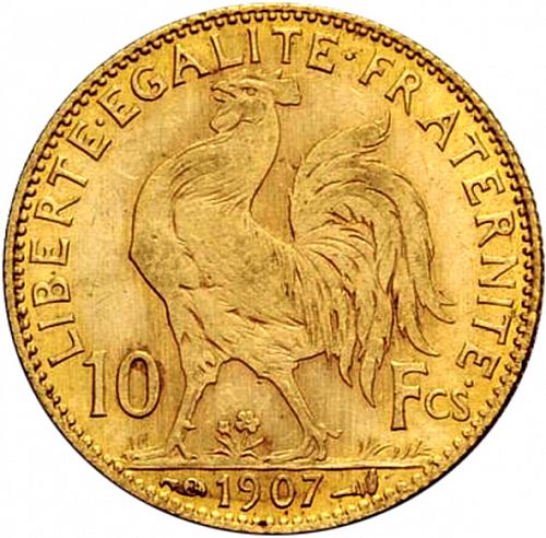 10 Francs Reverse Image minted in FRANCE in 1907 (1871-1940 - Third Republic)  - The Coin Database