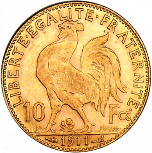 10 Francs Reverse Image minted in FRANCE in 1911 (1871-1940 - Third Republic)  - The Coin Database