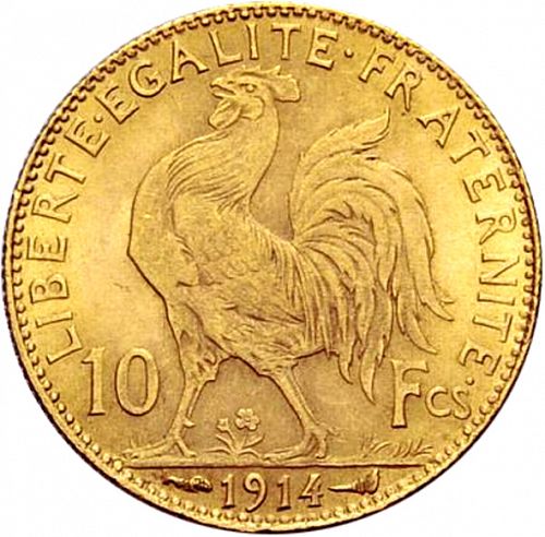 10 Francs Reverse Image minted in FRANCE in 1914 (1871-1940 - Third Republic)  - The Coin Database