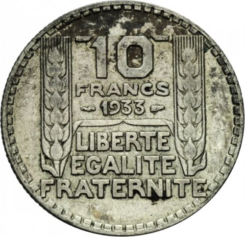 10 Francs Reverse Image minted in FRANCE in 1933 (1871-1940 - Third Republic)  - The Coin Database