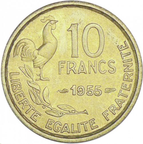10 Francs Reverse Image minted in FRANCE in 1955 (1947-1958 - Fourth Republic)  - The Coin Database