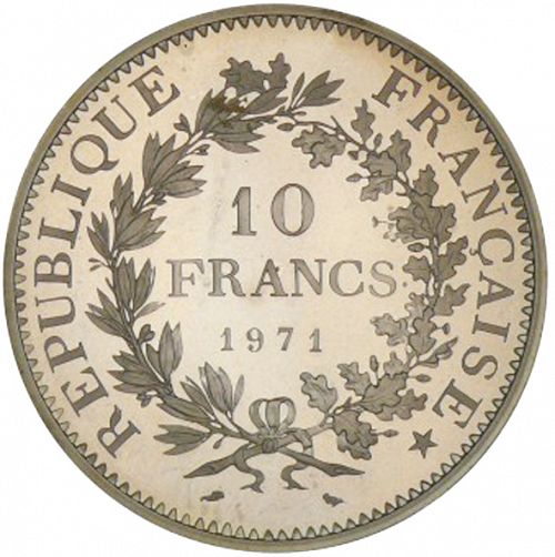 10 Francs Reverse Image minted in FRANCE in 1971 (1959-2001 - Fifth Republic)  - The Coin Database