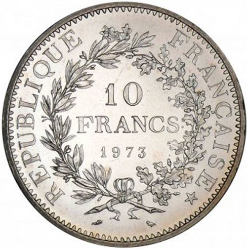 10 Francs Reverse Image minted in FRANCE in 1973 (1959-2001 - Fifth Republic)  - The Coin Database