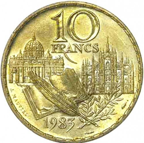 10 Francs Reverse Image minted in FRANCE in 1983 (1959-2001 - Fifth Republic)  - The Coin Database
