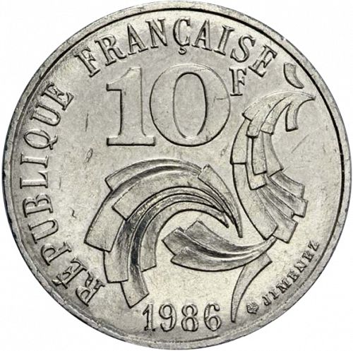 10 Francs Reverse Image minted in FRANCE in 1986 (1959-2001 - Fifth Republic)  - The Coin Database