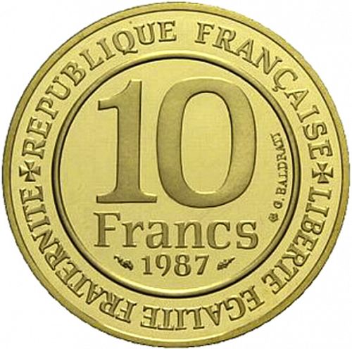 10 Francs Reverse Image minted in FRANCE in 1987 (1959-2001 - Fifth Republic)  - The Coin Database