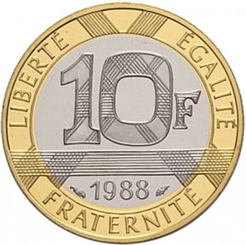 10 Francs Reverse Image minted in FRANCE in 1988 (1959-2001 - Fifth Republic)  - The Coin Database