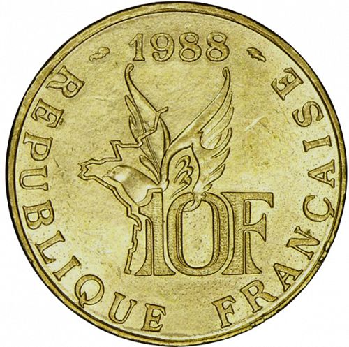 10 Francs Reverse Image minted in FRANCE in 1988 (1959-2001 - Fifth Republic)  - The Coin Database