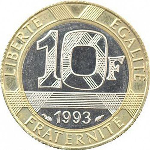 10 Francs Reverse Image minted in FRANCE in 1993 (1959-2001 - Fifth Republic)  - The Coin Database