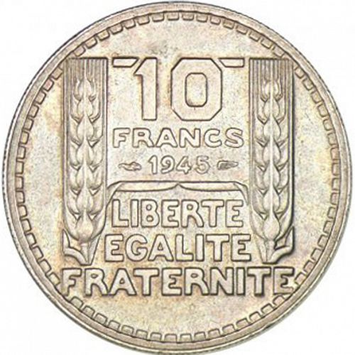 10 Francs Reverse Image minted in FRANCE in 1945 (1944-1947 - Provisional Government)  - The Coin Database