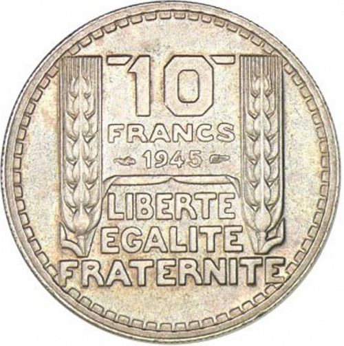 10 Francs Reverse Image minted in FRANCE in 1945 (1944-1947 - Provisional Government)  - The Coin Database