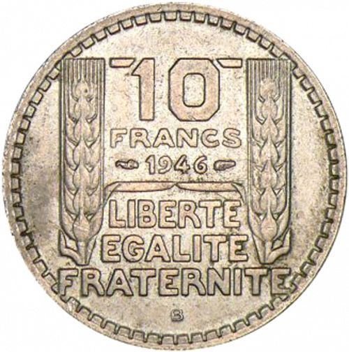10 Francs Reverse Image minted in FRANCE in 1946B (1944-1947 - Provisional Government)  - The Coin Database