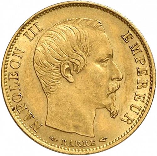 10 Francs Obverse Image minted in FRANCE in 1855A (1852-1870 - Napoléon III)  - The Coin Database