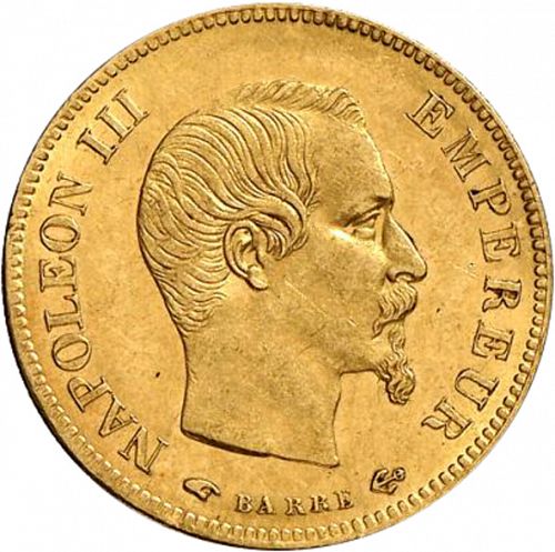 10 Francs Obverse Image minted in FRANCE in 1856A (1852-1870 - Napoléon III)  - The Coin Database