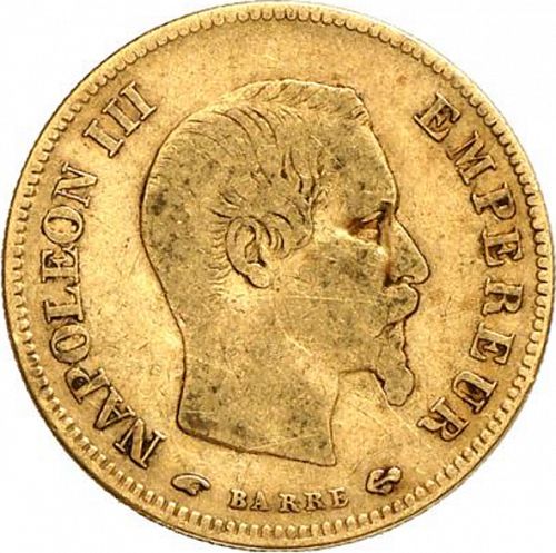 10 Francs Obverse Image minted in FRANCE in 1857A (1852-1870 - Napoléon III)  - The Coin Database
