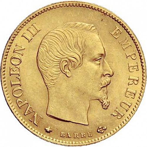 10 Francs Obverse Image minted in FRANCE in 1858BB (1852-1870 - Napoléon III)  - The Coin Database