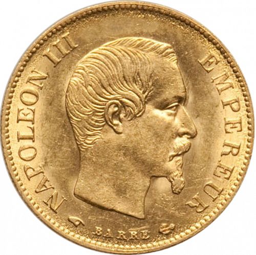 10 Francs Obverse Image minted in FRANCE in 1859A (1852-1870 - Napoléon III)  - The Coin Database