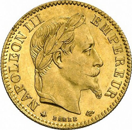 10 Francs Obverse Image minted in FRANCE in 1864A (1852-1870 - Napoléon III)  - The Coin Database