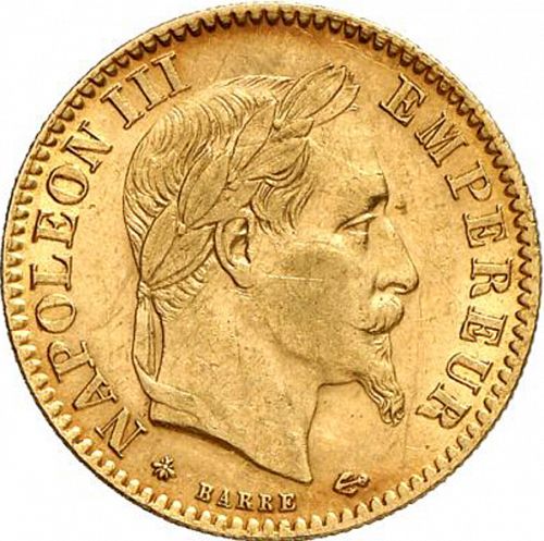 10 Francs Obverse Image minted in FRANCE in 1865A (1852-1870 - Napoléon III)  - The Coin Database