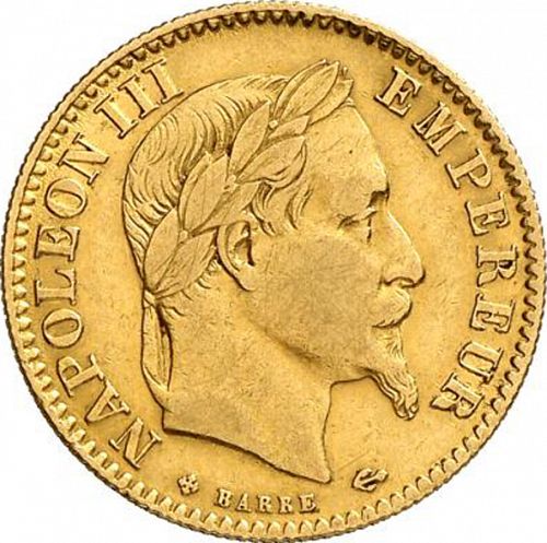 10 Francs Obverse Image minted in FRANCE in 1865BB (1852-1870 - Napoléon III)  - The Coin Database