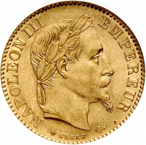 10 Francs Obverse Image minted in FRANCE in 1866BB (1852-1870 - Napoléon III)  - The Coin Database