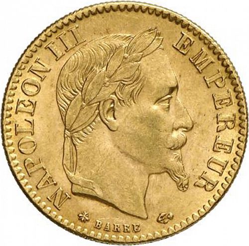 10 Francs Obverse Image minted in FRANCE in 1867A (1852-1870 - Napoléon III)  - The Coin Database