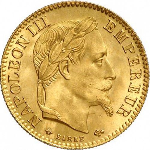 10 Francs Obverse Image minted in FRANCE in 1868A (1852-1870 - Napoléon III)  - The Coin Database