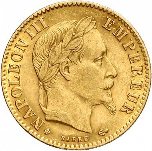 10 Francs Obverse Image minted in FRANCE in 1868BB (1852-1870 - Napoléon III)  - The Coin Database