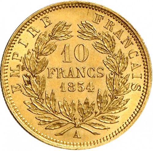 10 Francs Reverse Image minted in FRANCE in 1854A (1852-1870 - Napoléon III)  - The Coin Database