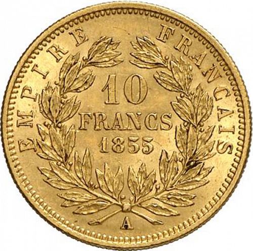 10 Francs Reverse Image minted in FRANCE in 1855A (1852-1870 - Napoléon III)  - The Coin Database