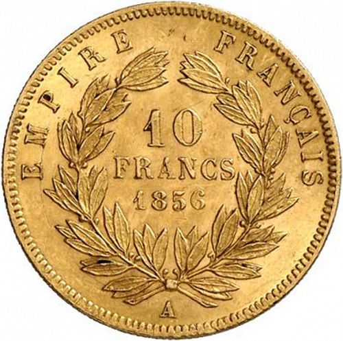 10 Francs Reverse Image minted in FRANCE in 1856A (1852-1870 - Napoléon III)  - The Coin Database
