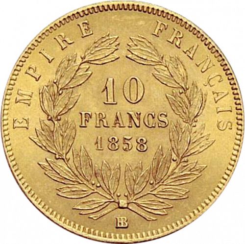 10 Francs Reverse Image minted in FRANCE in 1858BB (1852-1870 - Napoléon III)  - The Coin Database