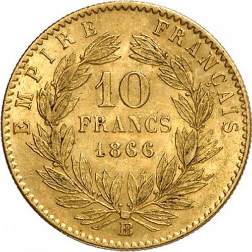 10 Francs Reverse Image minted in FRANCE in 1866BB (1852-1870 - Napoléon III)  - The Coin Database