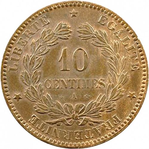 10 Centimes Reverse Image minted in FRANCE in 1871A (1871-1940 - Third Republic)  - The Coin Database