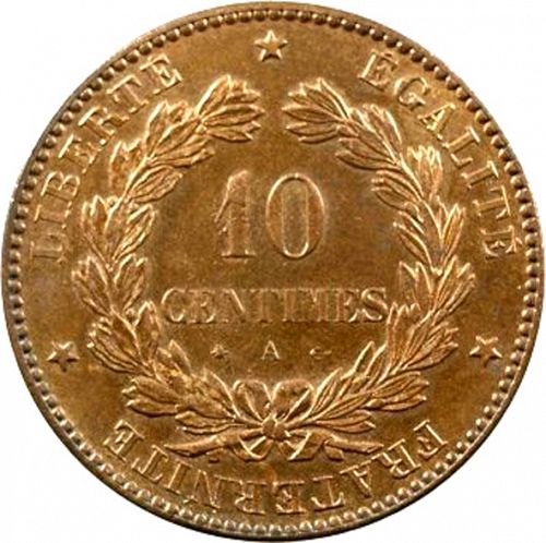 10 Centimes Reverse Image minted in FRANCE in 1873A (1871-1940 - Third Republic)  - The Coin Database