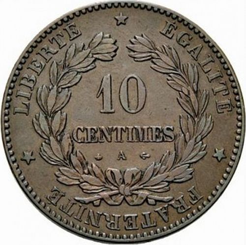 10 Centimes Reverse Image minted in FRANCE in 1876A (1871-1940 - Third Republic)  - The Coin Database