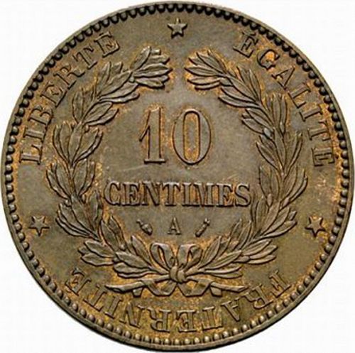 10 Centimes Reverse Image minted in FRANCE in 1888A (1871-1940 - Third Republic)  - The Coin Database